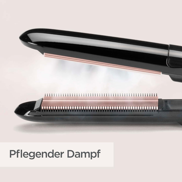 BaByliss Steam Smooth Haarglätter, Dampf-Haarstylinggerät, Schwarz