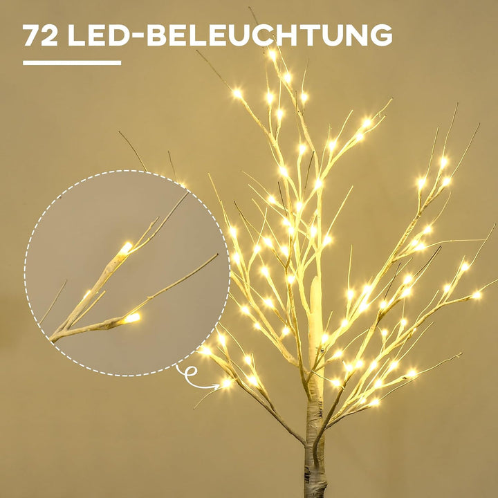 HOMCOM 120 cm Kunstbaum, Weihnachtsbaum Birken mit LED, Kunstbirke, Birkenbaum, Weihnachtsdeko für H
