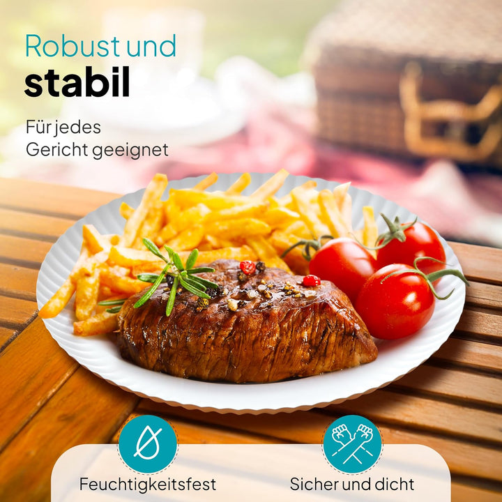 Commerline Pappteller Rund Ø26 cm, 250 Stück, Einwegteller, Partyteller Rund-26 cm 250, Rund-26 cm 2