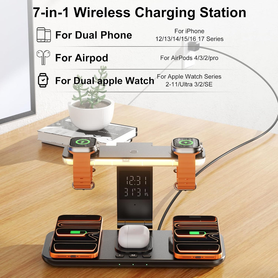 7‑in‑1 Multi Ladestation für Apple Watch Ladestation Mehrere Geräte Apple Mattschwarz, Mattschwarz