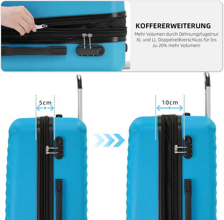 BEIBYE Zwillingsrollen 2066 Hartschale Trolley Koffer Reisekoffer Gepäck M-L-XL-Set (Türkis, XL) Tür