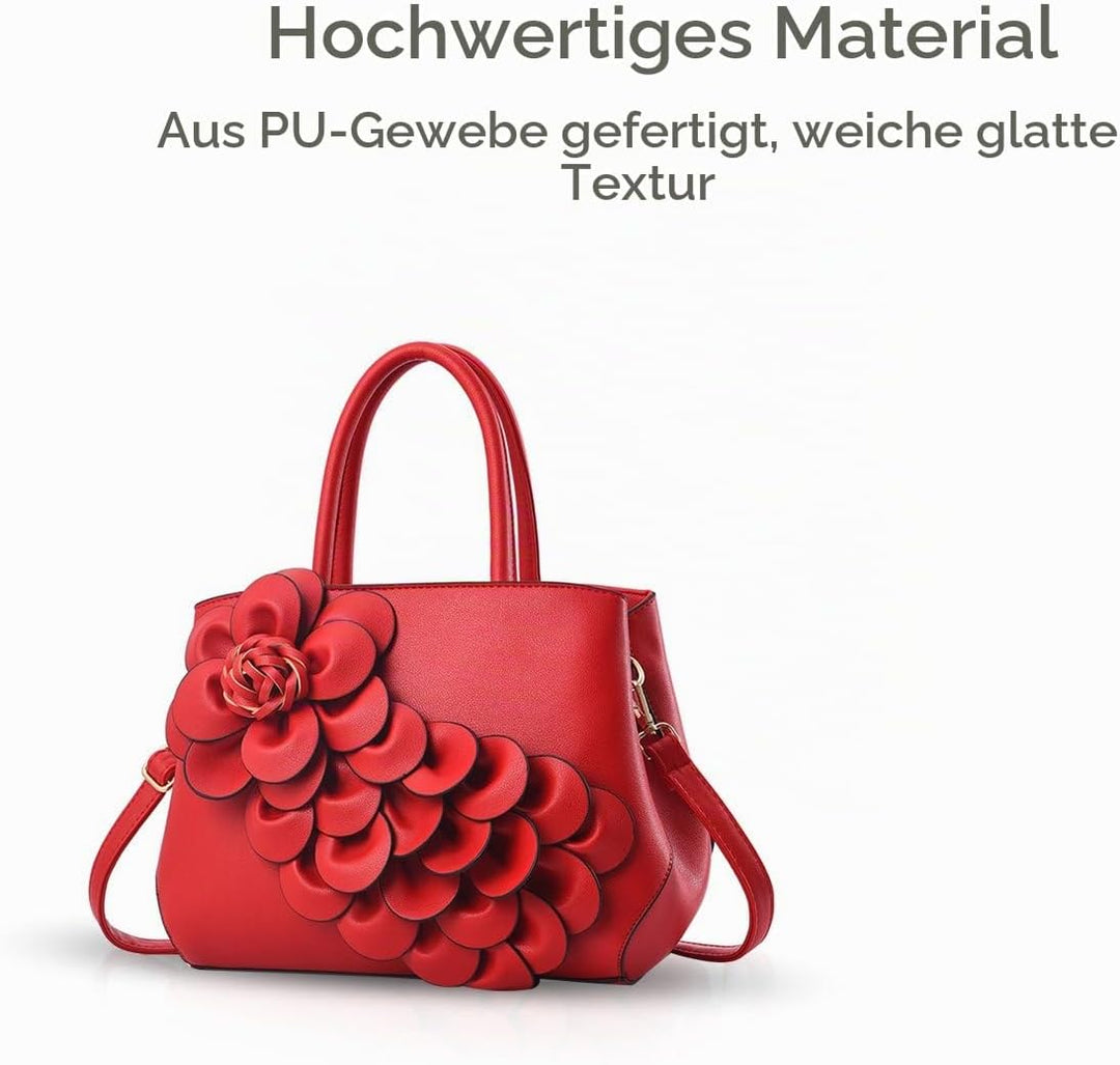 NICOLE &amp; DORIS Umhängetasche Umhängetasche Handtasche Blumenmotiv für Damen Rot, Rot