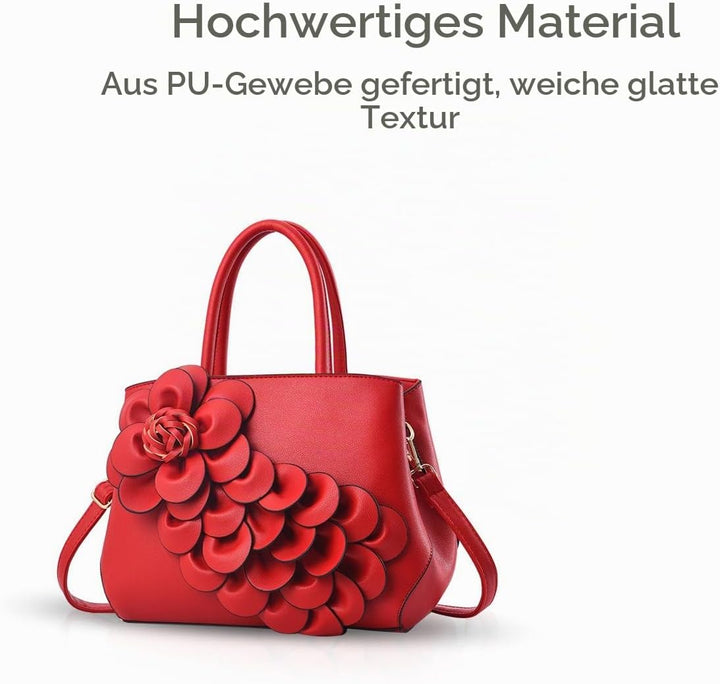 NICOLE &amp; DORIS Umhängetasche Umhängetasche Handtasche Blumenmotiv für Damen Rot, Rot