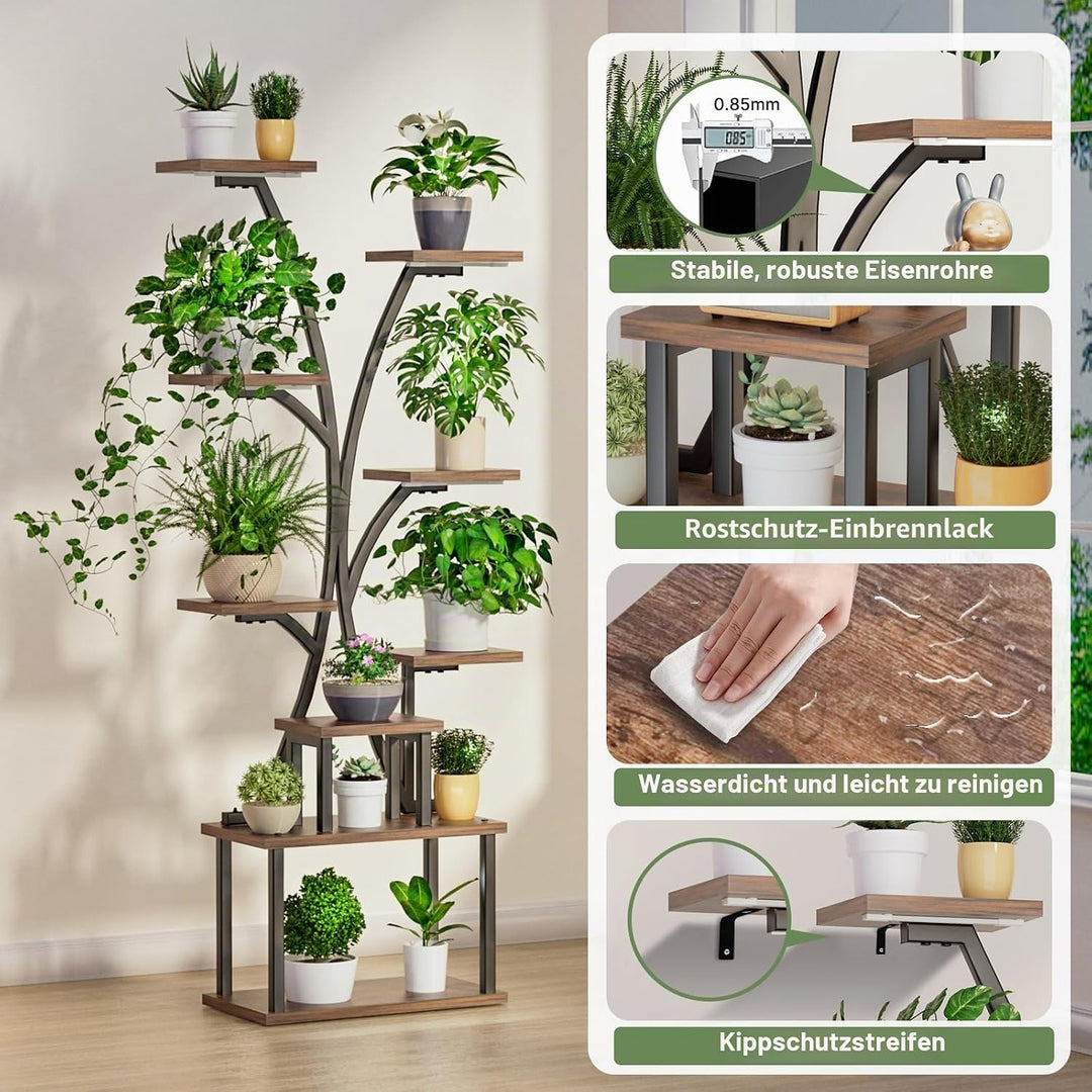 KELHOMECL Pflanzenständer mit Wachstumslicht - 9 Ebenen Blumenständer Metall Holz mit Schublade, 165