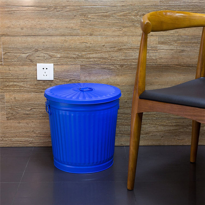 Jinfa 4 Sets Retrodesign Mülleimer mit Deckel | Blau | Ø 36 cm, Höhe 36,5 cm, 35 Liter Blau Ø 36 cm,
