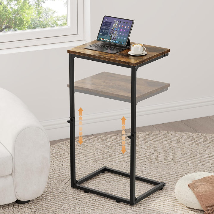 Vagusicc Beistelltisch C Form, Höhenverstellbar 45–85 cm, mobiler Kaffeetisch, Wohnzimmertisch mit M