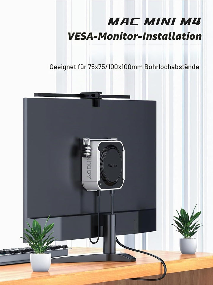 Aluminum Alloy 2024 Mac Mini M4 with Combination Lock Security Bracket, Compatible with VESA Hole Mo