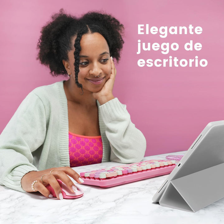 Perixx PERIDUO-802PK ES Set de Ratón y Teclado Inalámbrico Bluetooth Mini - Estilo Retro Con Teclas