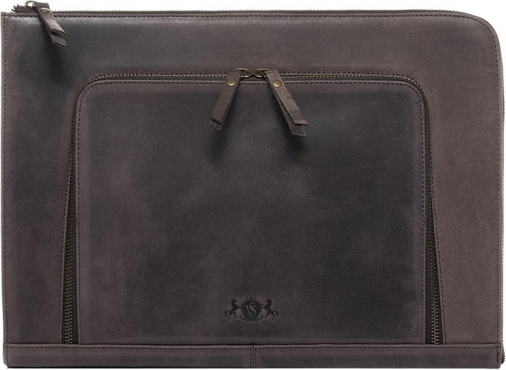 SID &amp; VAIN Laptop-Hülle mit Zip Chelsea aus Büffel-Leder I Laptop case für Herren und Damen 15.4 Zol