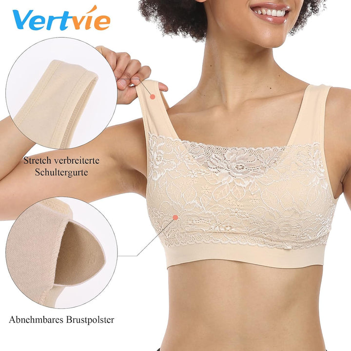 Vertvie Womens Strech Ohne Buegel Push up Yoga Sports BH Bra Top Set Fuer Fitnesstraining Polsterung