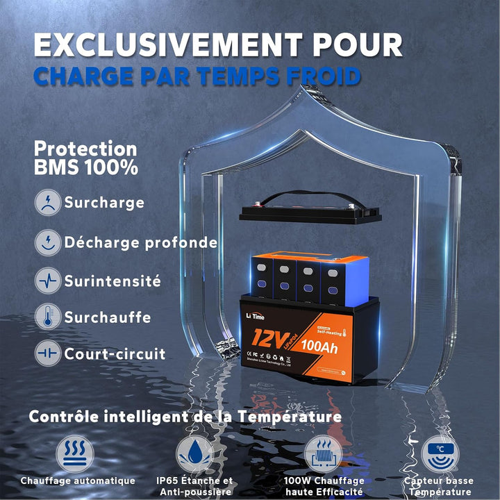 LiTime LiFePO4 12V 100Ah Lithium Batterie mit Selbstheizung für Wohnmobil