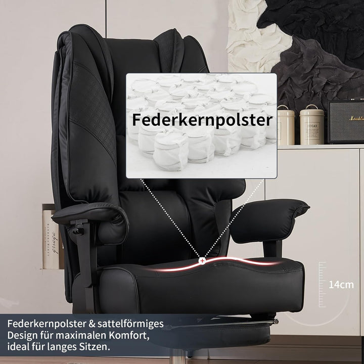 XXL Bürostuhl Ergonomisch, Chefsessel mit Hoher Rückenlehne, Verstellbaren Armlehnen und Breitem Sit