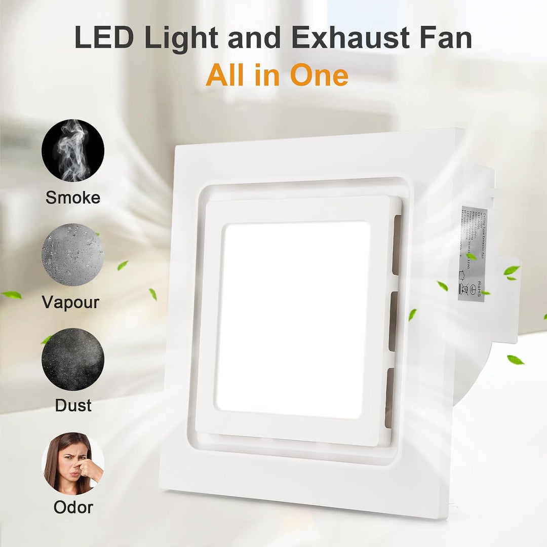 Abluftventilator für Badezimmer 300mm Badlüfter mit LED Licht, Montageöffnung 300mm 12IN, 130 CFM, u