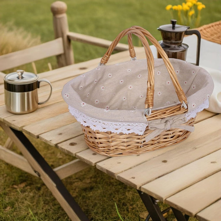 BESTonZON Mehrzweck-Weidenkorb Mit Griff – Ovaler Picknickkorb Aus Weide Aufbewahrungskorb Für Hochz