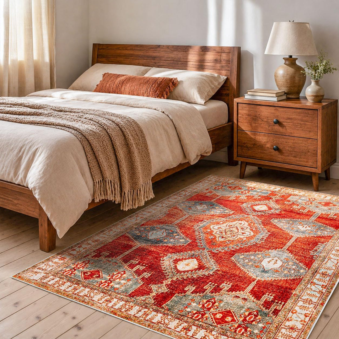 Kurzflor Teppich Wohnzimmer Schlafzimmer Waschbar Rot 80x120 Rostrot 80 x 120 cm (Rechteckig), Rostr