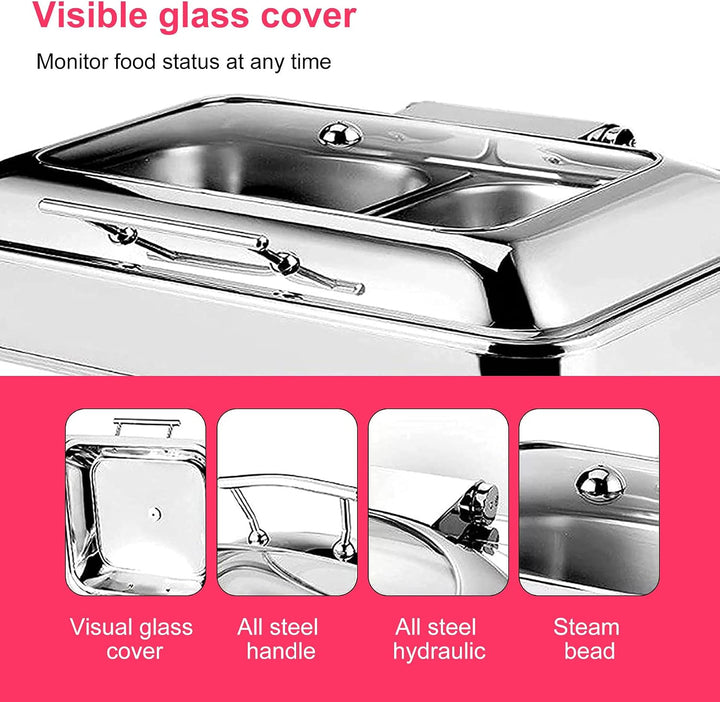 9L Chafing Dish Elektrisch mit Glasdeckel, Temperatur Einstellbar(1/2) two grids, two grids
