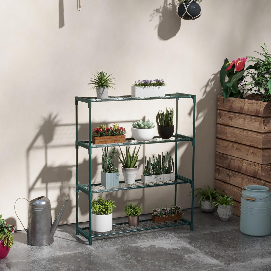 Outsunny Pflanzenregal, Blumenständer mit 4 Ebenen Blumenregal, Pflanzenständer für Garten, Balkon,