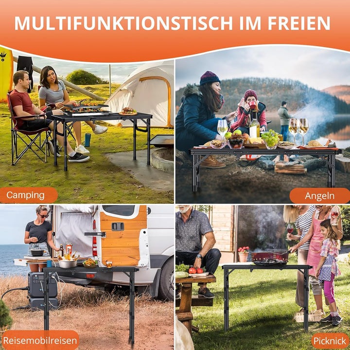 FUNYKICH Tragbarer Grilltisch 87 x 40cm,Campingtisch Outdoor Klappbar mit 3 Höhen Verstellbarer(26/4