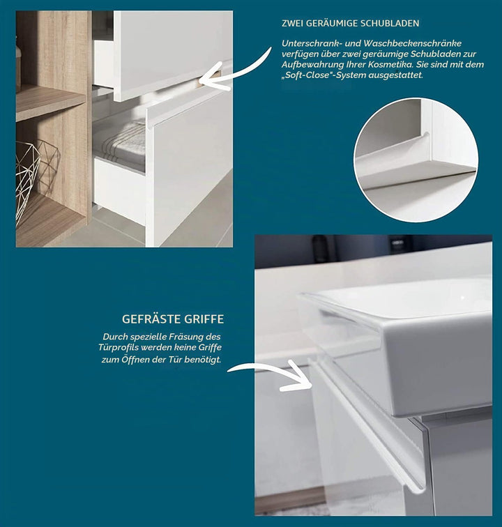 VBChome Badmöbel 60 cm Weiss mit Armatur und Pop-up ventil Waschbecken mit Unterschrank Waschtisch 2