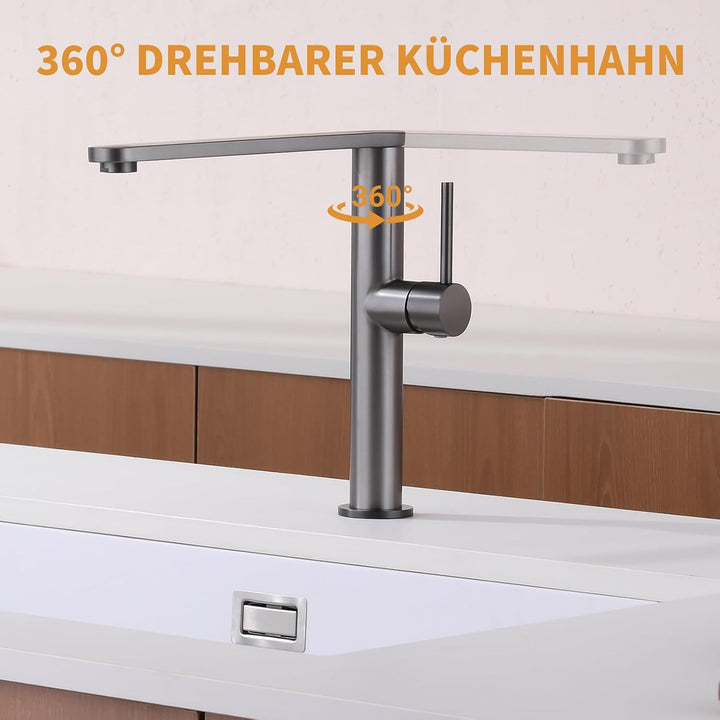 Tohlar Wasserhahn Küche, Küchenarmatur mit 360°Drehbar, L-förmiger Edelstahl Mischbatterie Armatur (