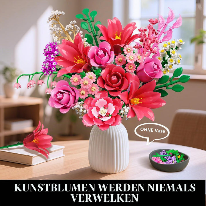 CUBIMANA 21 Blumen Blumenstrauss Bauset mit Licht für Erwachsene Mädche 12+ Rosa, Rosa