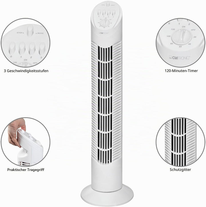 Clatronic Tower Fan/Turmventilator/Säulenventilator/Standventilator TVL 3546; Oszillation 75 Grad; q