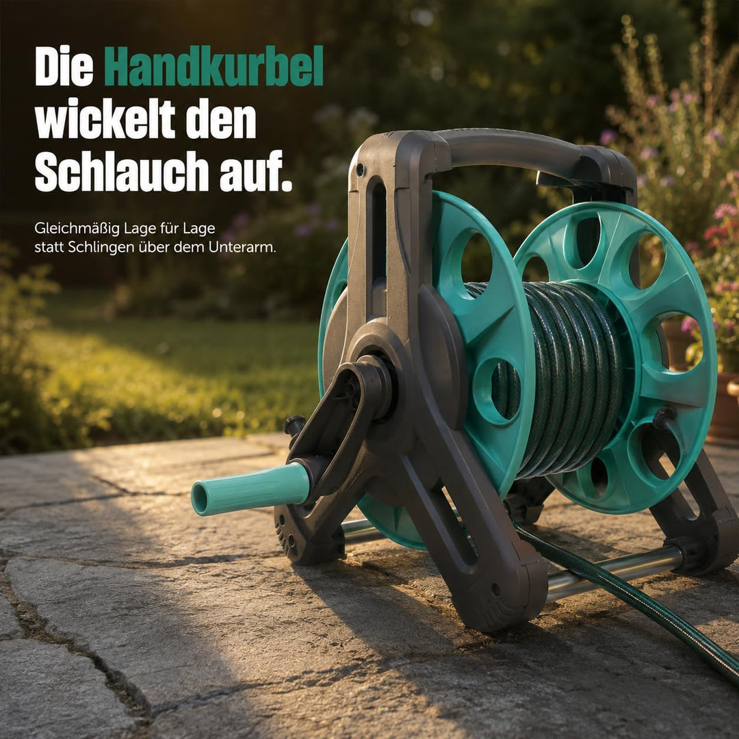 ONBEST Schlauchtrommel bis zu 30 m - Mobil mit Handkurbel, 1/2 Zoll