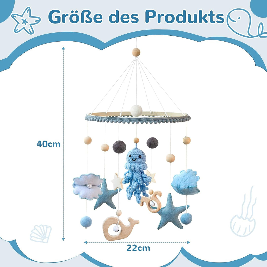 Meer Welt Mobile Baby Windspiele – Baby Mobile für Bett, 3D Häkeln Oktopus Babybett Mobile Wickeltis