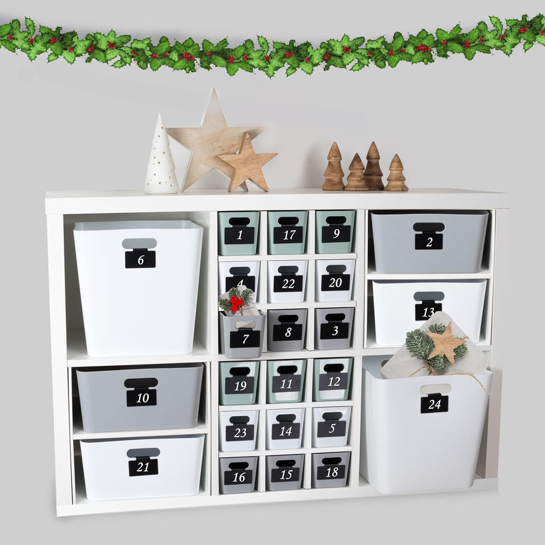 3x Ordnungsbox - 10 cm hoch - WEISS - 30x10x10cm - 2 Liter - mit Beschriftungsclip Ordnungskorb Schu