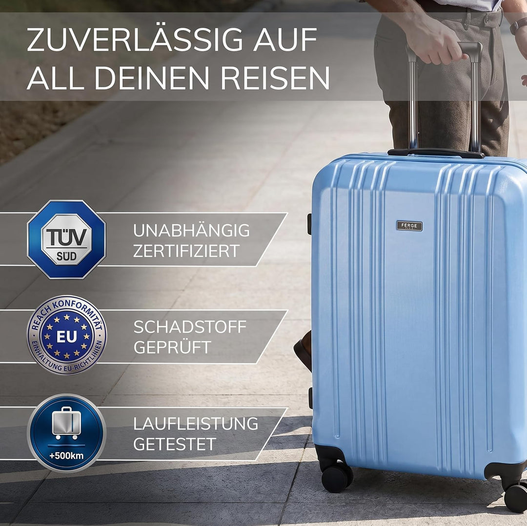 FERGÉ 3er Kofferset Hartschale Gepäckset mit 4 Doppelrollen &amp; TSA Schloss Sky-blue, Sky-blue