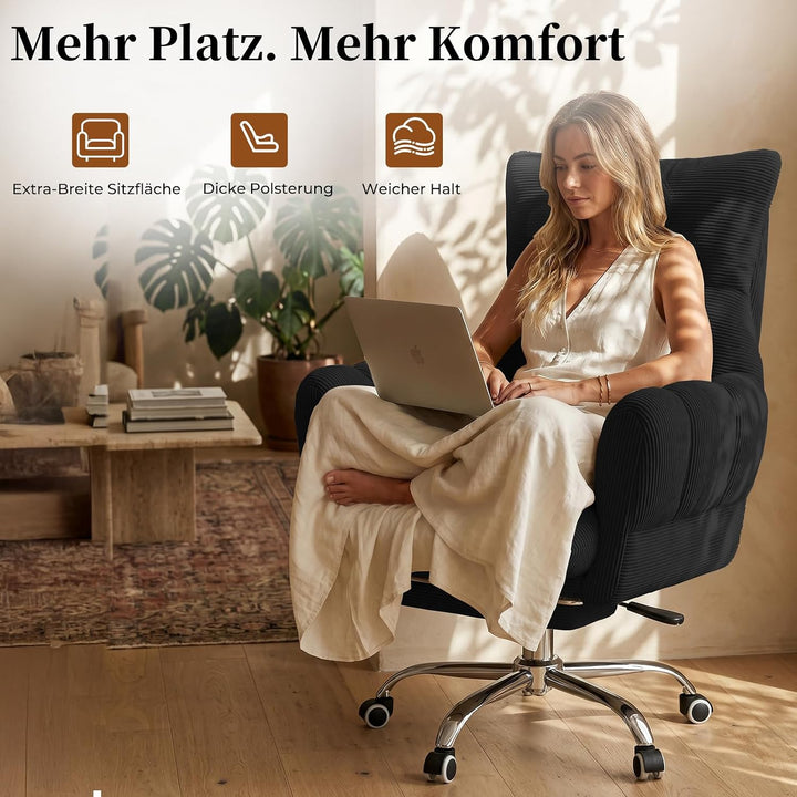 HOMRELEXA Bürostuhl, Schreibtischstuhl mit Fussstütze, klappbaren Armlehnen