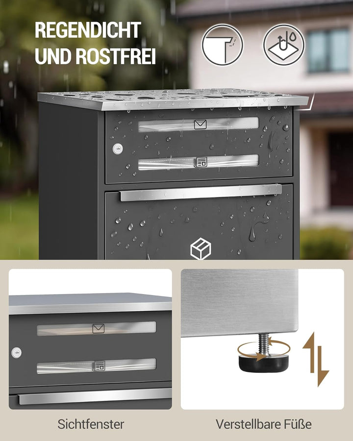 Hzuaneri Paketbox, Paketbriefkasten XXL mit Paketfach, Sichtfenster, Stahl, Abschliessbar, Standbrie