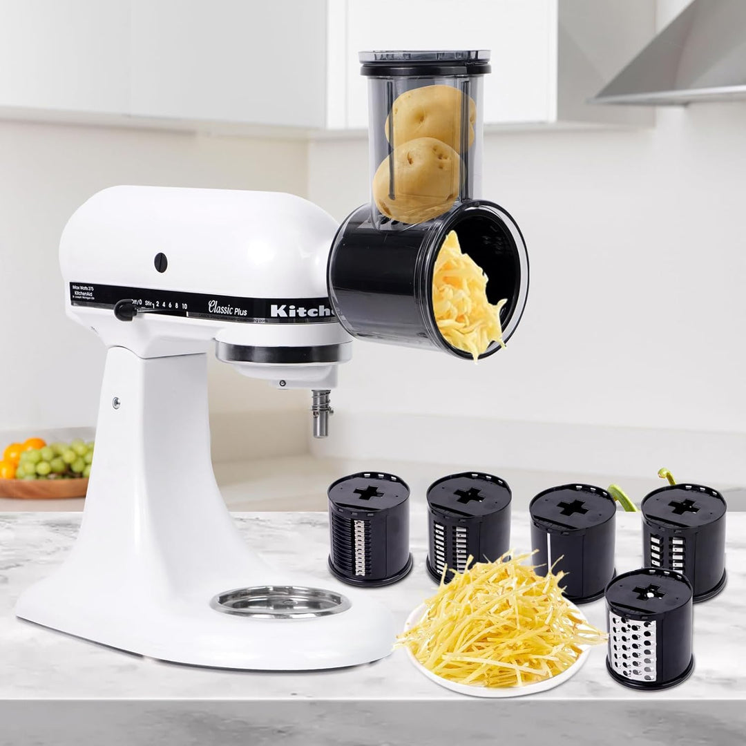 Schneide Reibeaufsatz für Kitchen Aid Standmixer mit 5 Klingen, Käsereibeaufsatz, kompatibel mit Kit