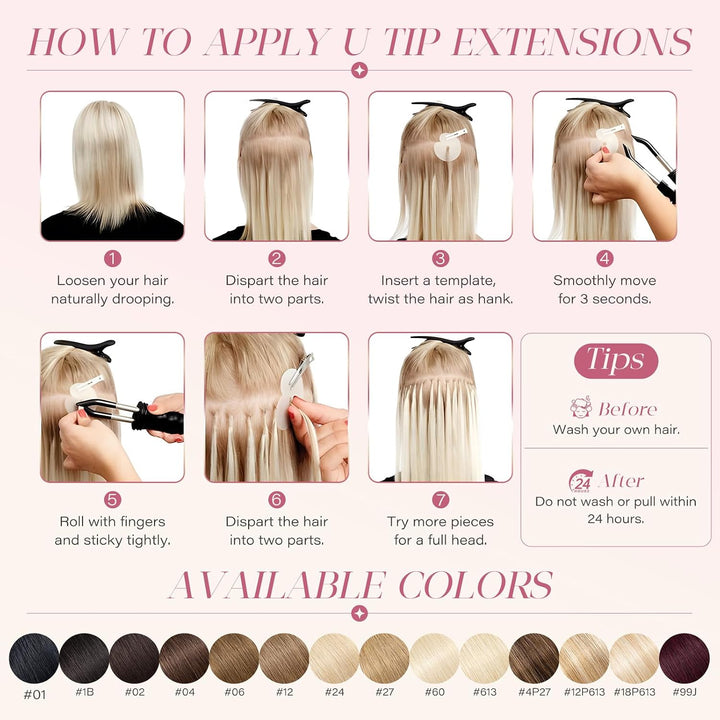 Elailite U-Tip Echthaar Bonding Extensions Keratin Haarverlängerung Haar Glatt 100 Strähnen 50g 14"/