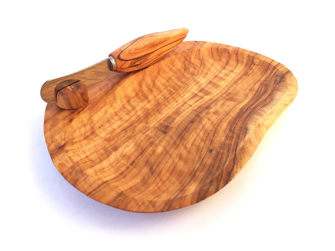 Generisch 2er Set Butterteller mit Buttermesser, Schale, Teller, aus Olivenholz Handarbeit