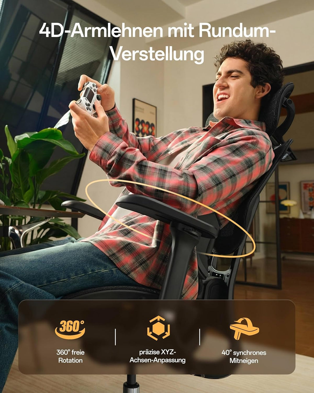 Hbada E3 Air 2026 Edition Ergonomischer Bürostuhl, 3-Zonen-Lordosenstütze, Comfy Home Office Chair m