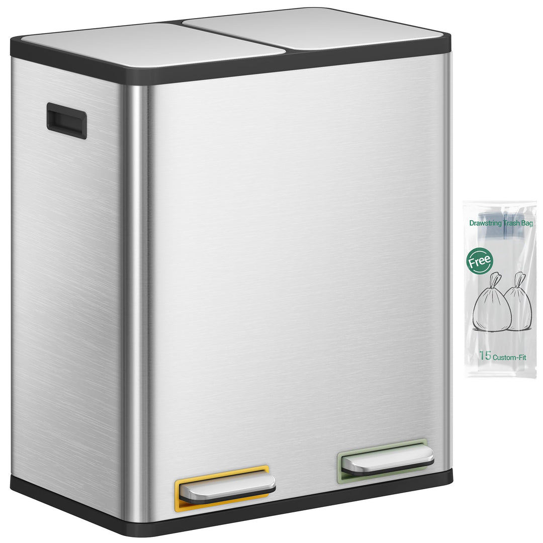 Hzuaneri Mülleimer Küche, Mülltrennsystem 2 Fächer 60L (2 x 30 L), Edelstahl-küchenmülleimer mit far