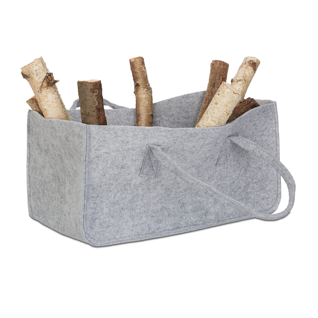 Relaxdays Kaminholztasche aus Filz, tragbarer Feuerholzkorb, faltbarer Zeitungshalter HxBxT: 25 x 25