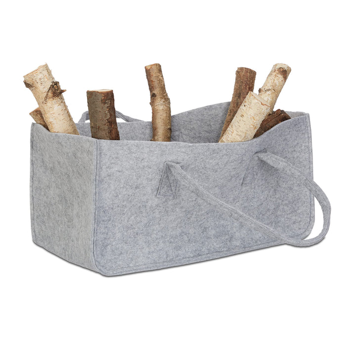 Relaxdays Kaminholztasche aus Filz, tragbarer Feuerholzkorb, faltbarer Zeitungshalter HxBxT: 25 x 25