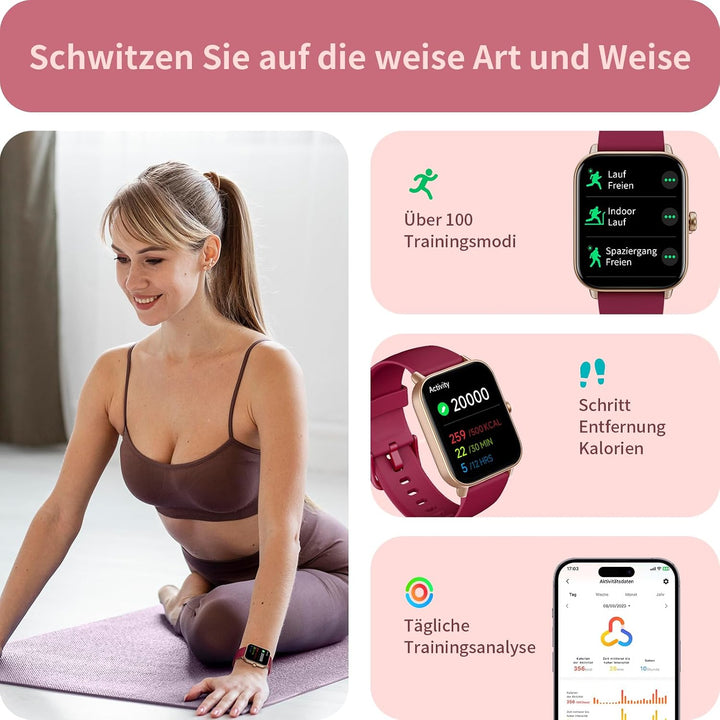 Yoever Smartwatch für Damen, Telefonfunktion und Alexa Built-in, 1.8" Fitnessuhr Herren mit Herzfreq
