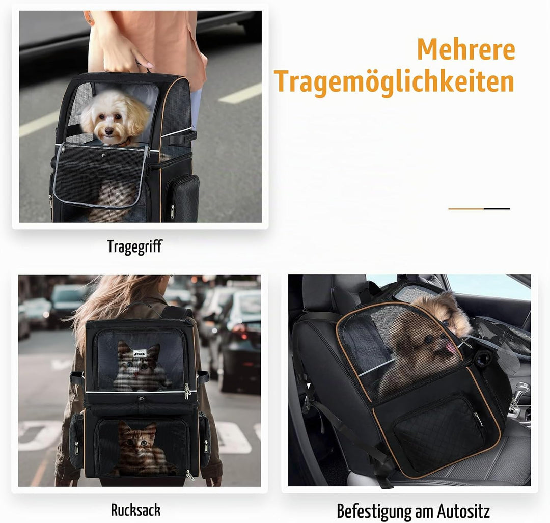 Lekespring Doppellagige Katzen Rucksack für 2 Katzen Grosse Katzen Transport Rucksack Faltbare Haust