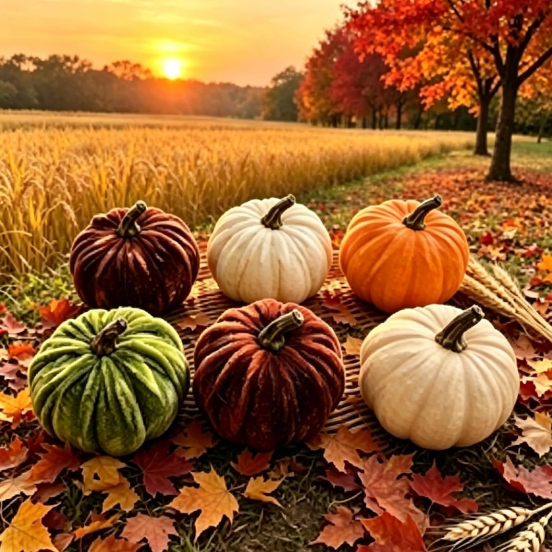Herbst Dekorative Stoff Kürbis Set 6 Stück Weiche Plüsch Kürbisse für Herbstdeko, Thanksgiving, Hall