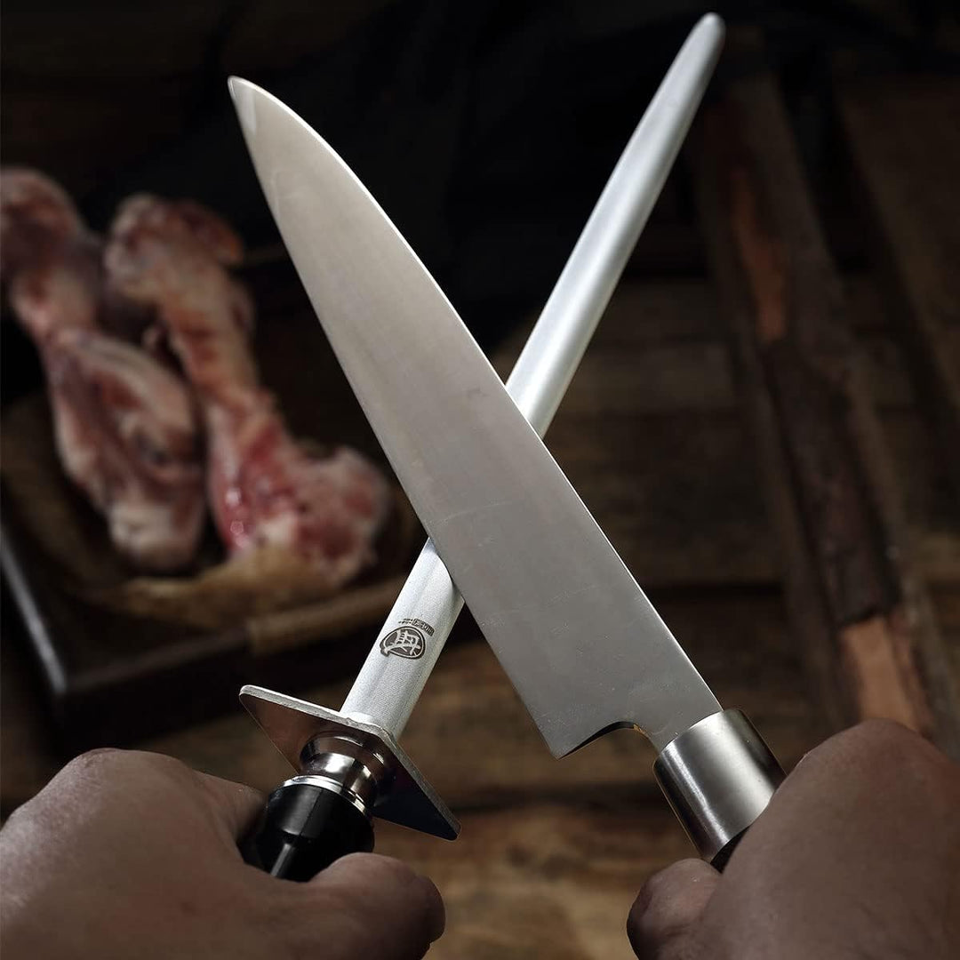 MITSUMOTO SAKARI 40 cm Runder Wetzstahl, Messerschleifer Profi, Japanischer Kohlenstoffstahl Knife S