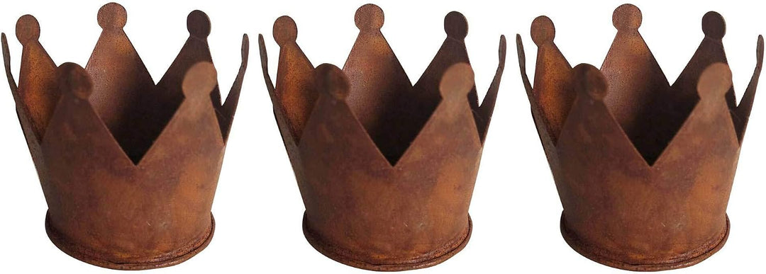 UNUS Krone Rost Ø9,5 cm, Gartendeko Rostoptik, Edelrost Deko 3er Set, 3er Set