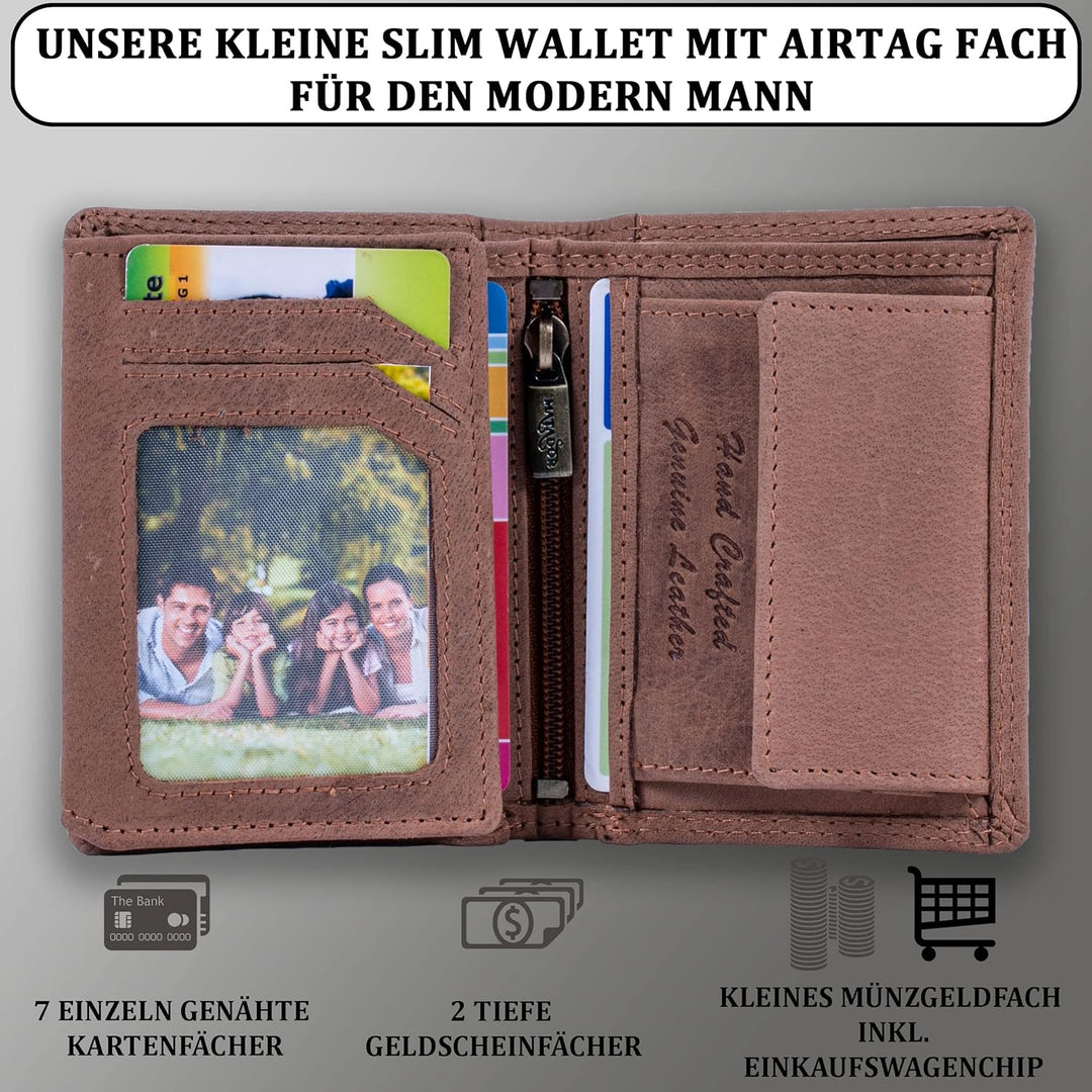 MATADOR Leder Geldbörse Herren mit AirTag Fach┃TüV geprüfter RFID &amp; NFC Schutz┃Kompaktes Slim Wallet