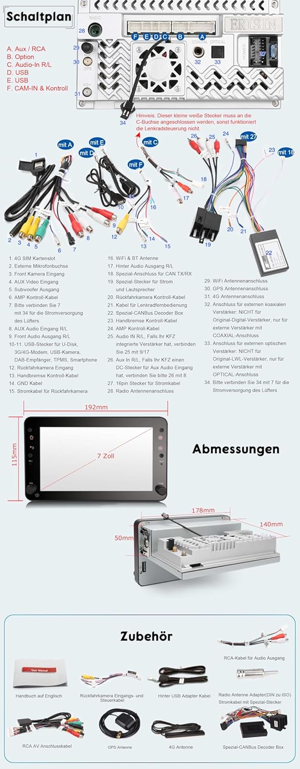 Erisin 7 Zoll Android 14 Autoradio mit CD Player Für Alfa Romeo Mito 2008-2019 GPS Navigation mit Bl