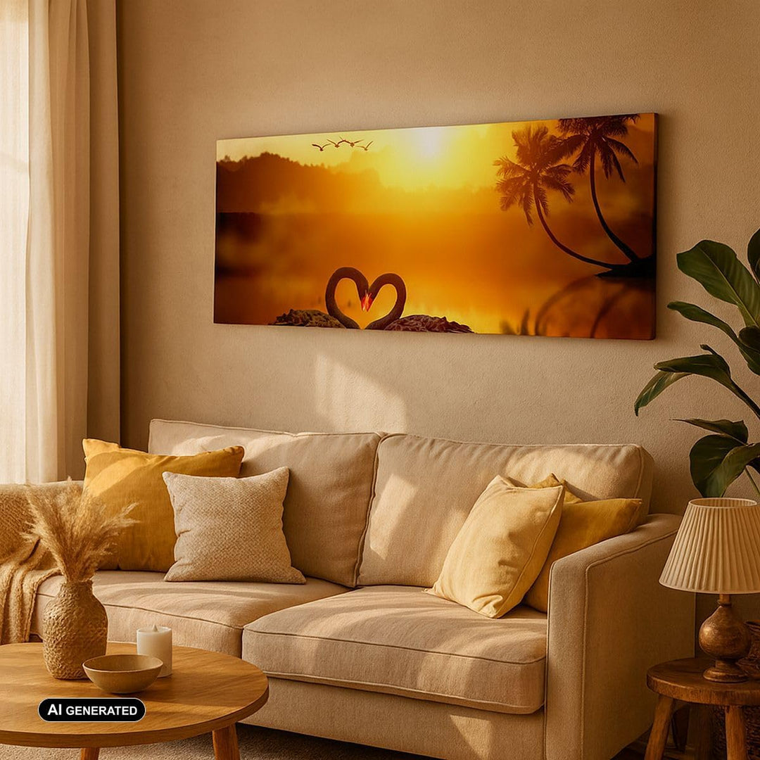 Wandbilder Dekoration Wohnzimmer Schwan Wasser Paar Panorama Bilder auf Leinwand 120x50cm Leinwandbi