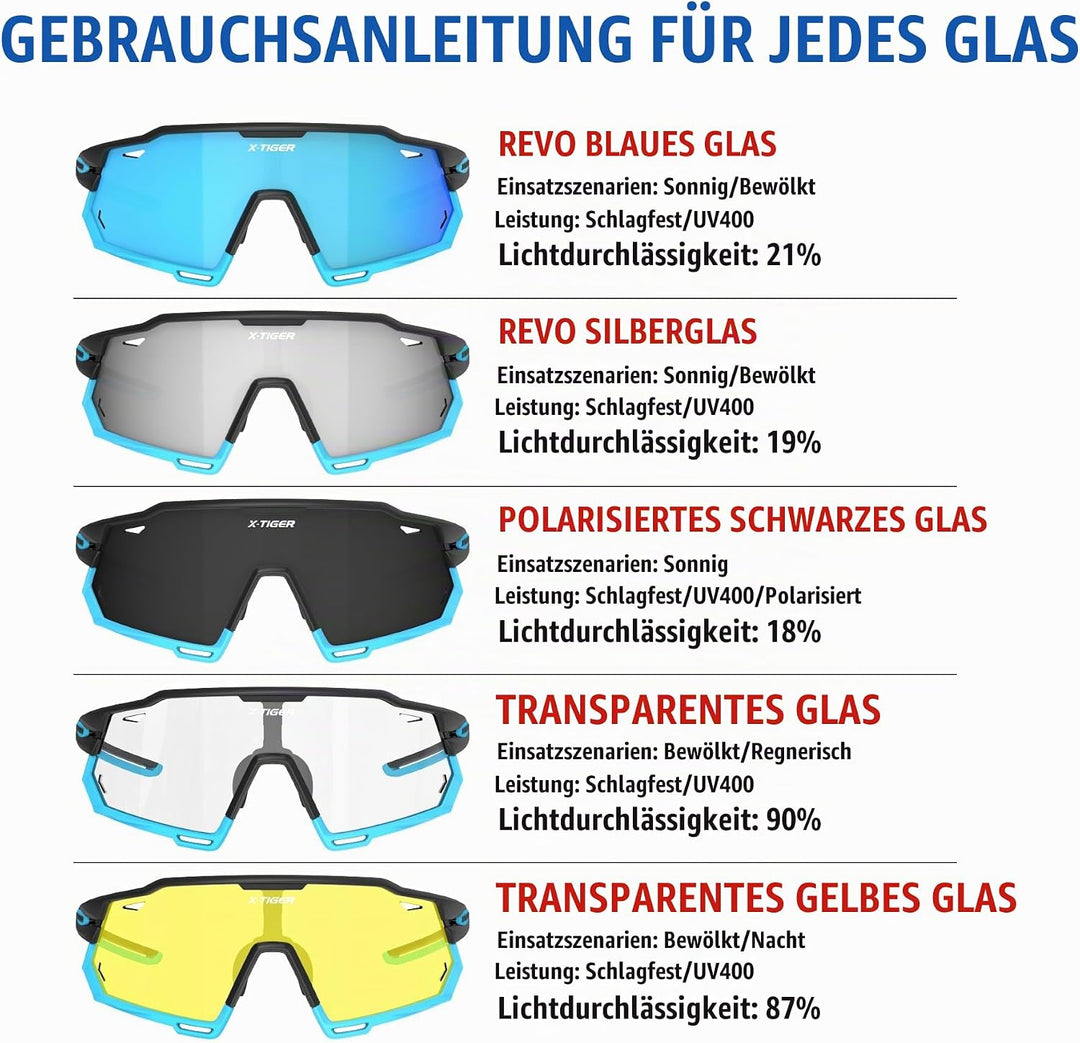 X-TIGER Fahrradbrille Polarisiert Sonnenbrille mit 5 wechselgläser TR90 Rahmen für Herren Damen Spor