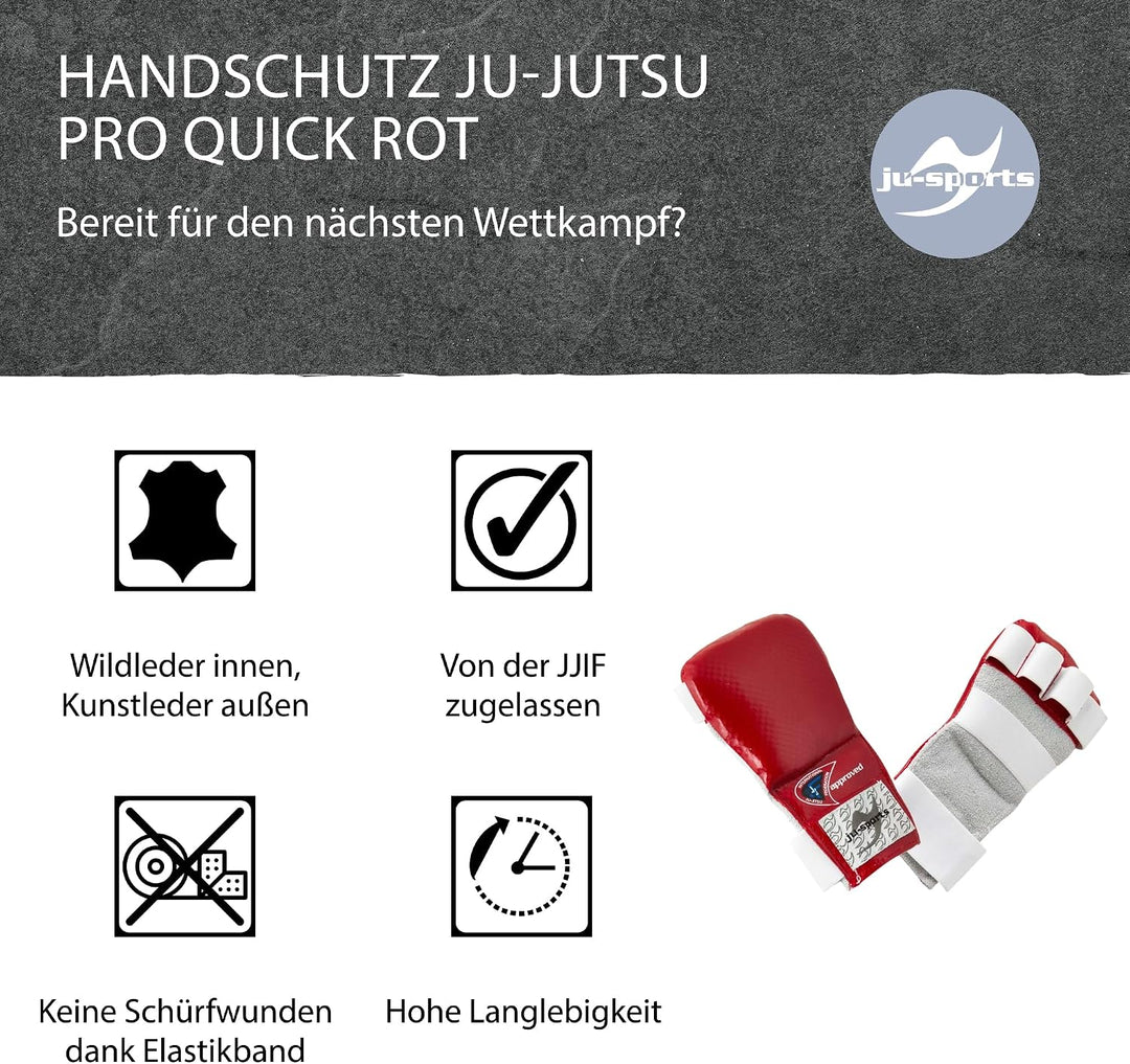 Ju-Sports Handschutz Ju Jutsu Pro Quick - rot, PU &amp; Leder I Hochwertiger Wettkampf Handschoner für K
