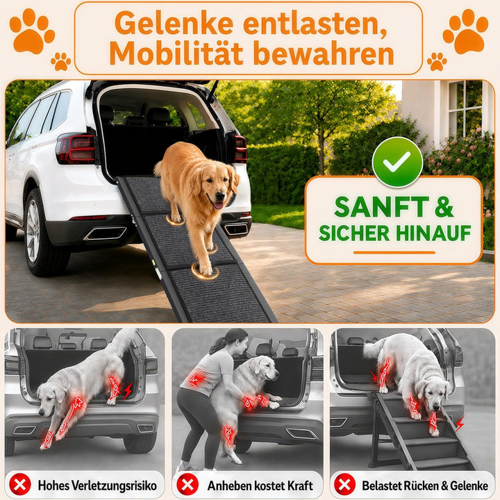 180cm Pro Hunderampe Auto klappbar, Rutschfester Teppich bis 100kg